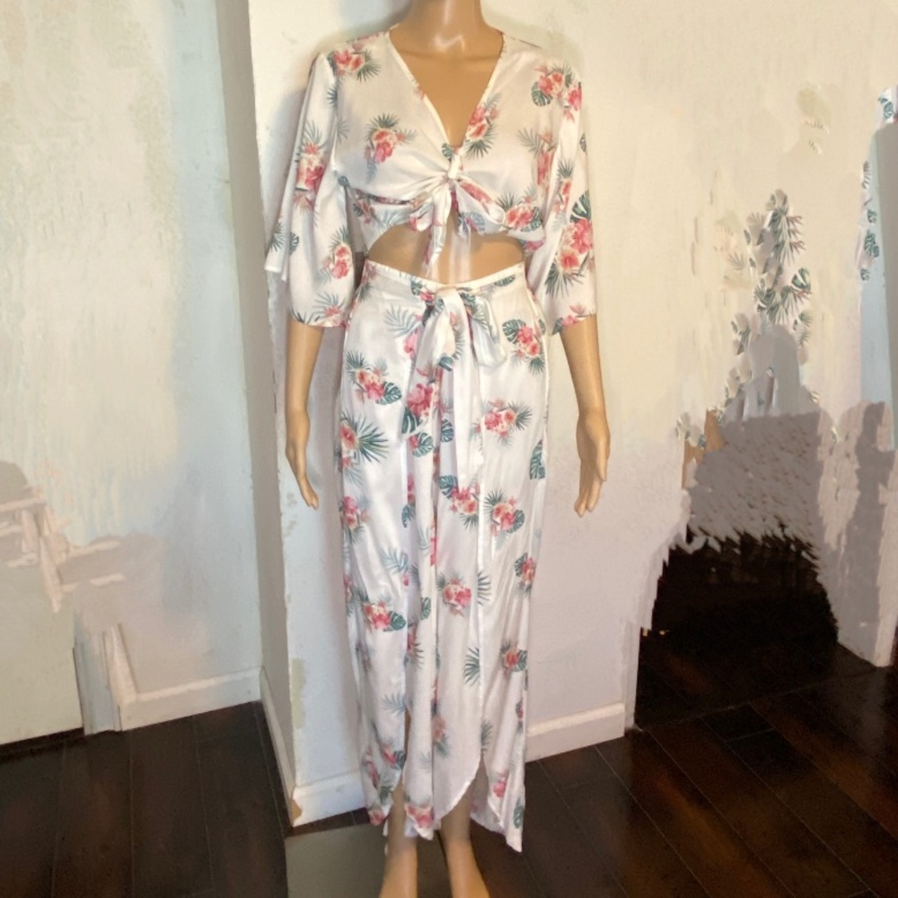 Salty Lemon Tropical Print Two piece pant Set